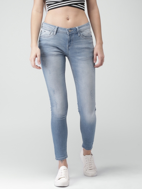 

Mast & Harbour Women Blue Skinny Fit Mid-Rise Low Distress Stretchable Jeans