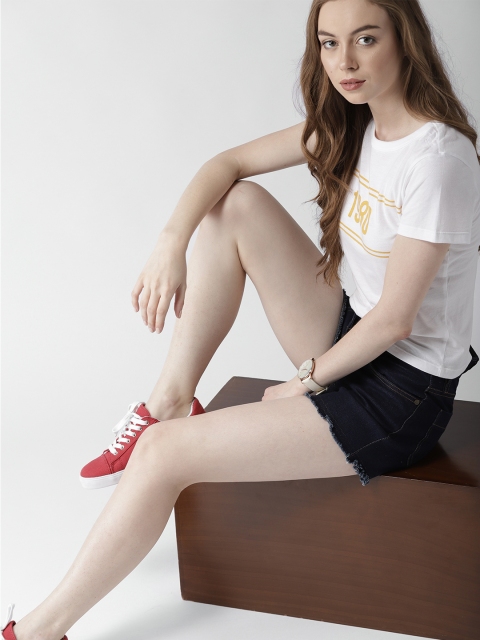 

Mast & Harbour Women Navy Blue Solid Regular Fit Denim Shorts