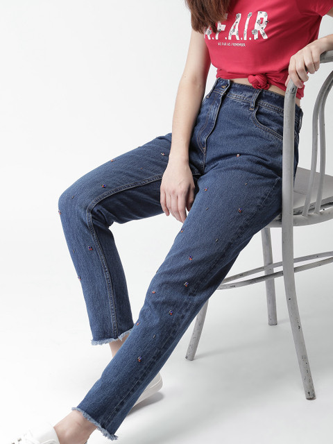 

Mast & Harbour Women Blue Boyfriend Fit Mid-Rise Clean Look Jeans