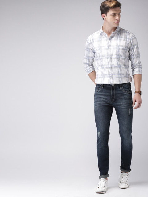 

Mast & Harbour Men Blue Skinny Fit Mid-Rise Low Distressed Look Stretchable Jeans