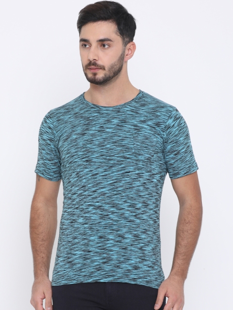 

The Indian Garage Co Men Turquoise Blue Self-Design Round Neck Slim Fit T-shirt