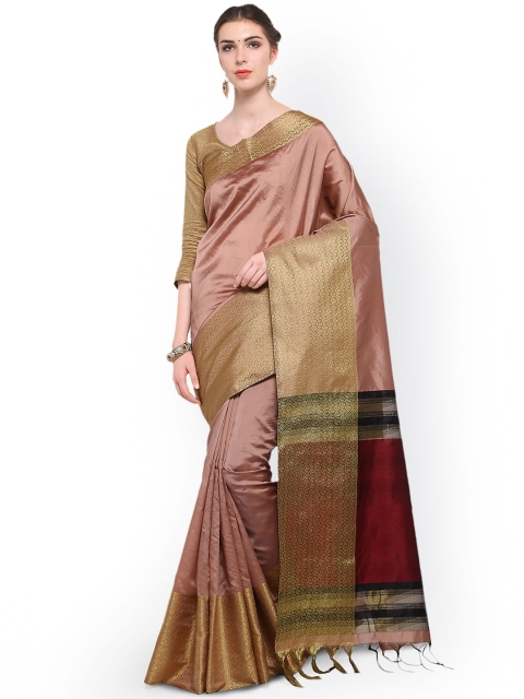 

Ligalz Brown Solid Silk Blend Saree