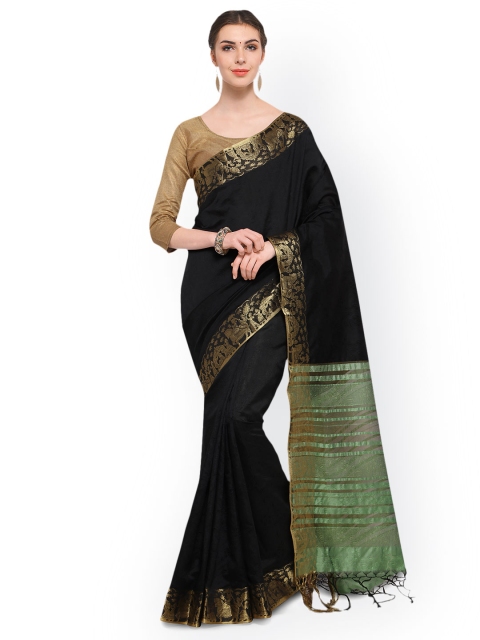 

Ligalz Black Solid Silk Blend Saree