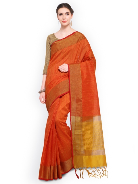 

Ligalz Orange Solid Silk Blend Saree