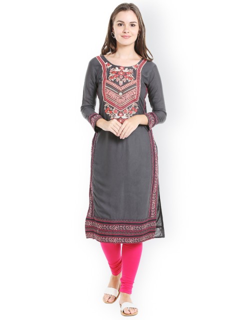 

Ishin Women Grey Printed A-Line Kurta