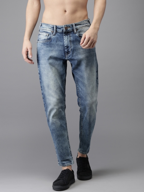 

HERE&NOW Men Blue Tapered Fit Cropped Mid-Rise Clean Look Stretchable Jeans