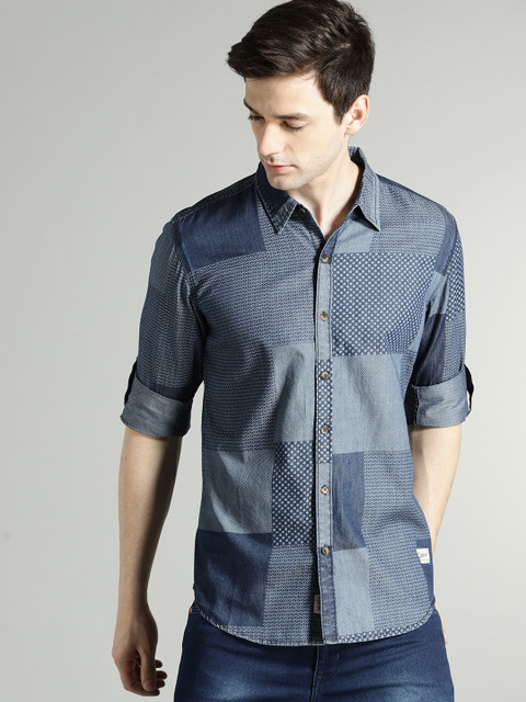 

Roadster Men Blue Regular Fit Printed Chambray Casual Shirt