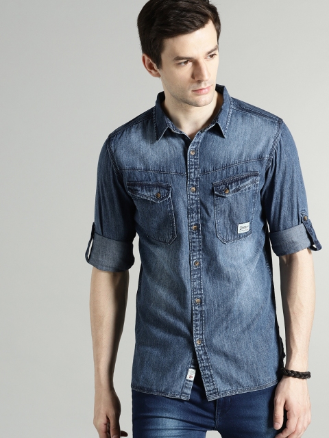 

Roadster Men Blue Regular Fit Faded Casual Shirt