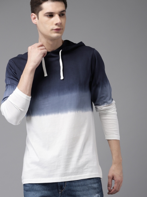 

HERENOW Men Navy Dyed Hood Pure Cotton T-shirt, Navy blue
