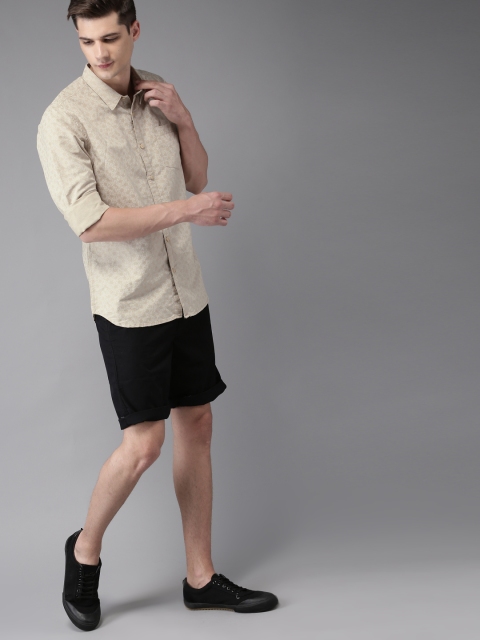 

Moda Rapido Men Beige Regular Fit Cotton Linen Printed Casual Shirt