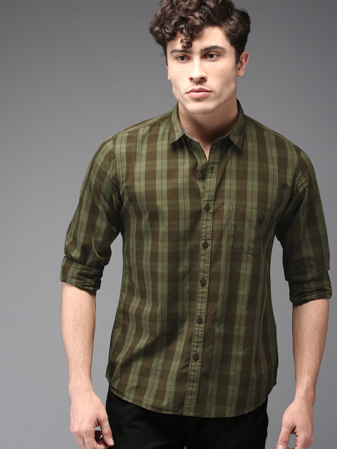 

Moda Rapido Men Olive Green Regular Fit Checked Casual Shirt