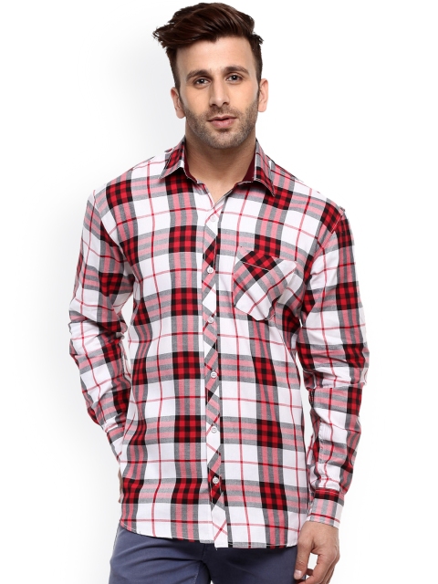 

Hangup Men White & Red Regular Fit Checked Casual Shirt