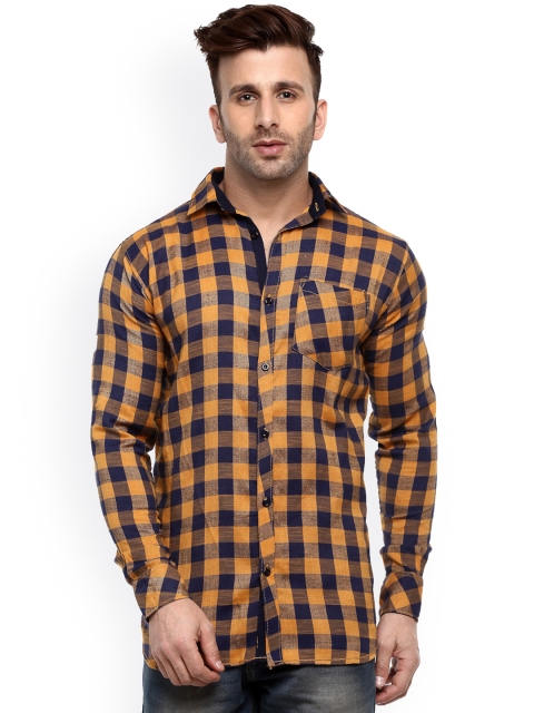 

Hangup Men Yellow & Blue Regular Fit Checked Casual Shirt