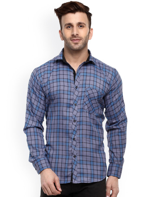

Hangup Men Blue Smart Regular Fit Checked Casual Shirt