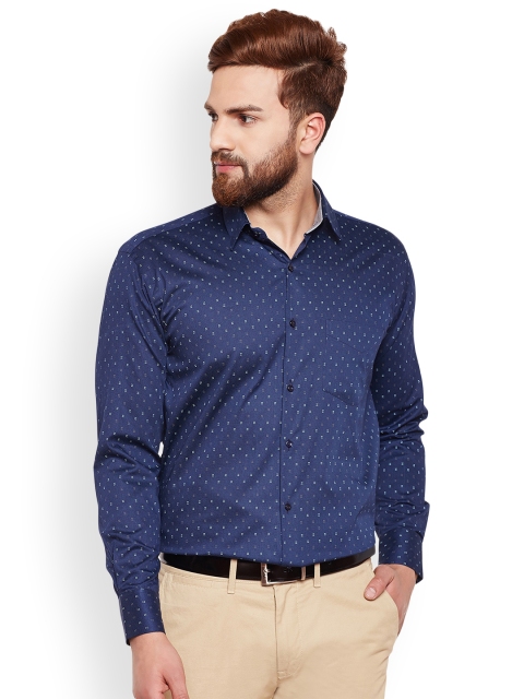

Hancock Men Navy Blue Regular Fit Printed Formal Shirt