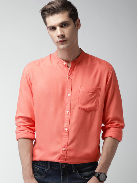 

Mast & Harbour Men Coral Orange Slim Fit Solid Casual Shirt