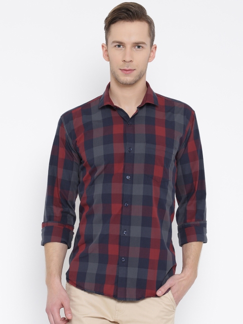 

DENNISON Men Navy Blue & Red Slim Fit Checked Casual Shirt