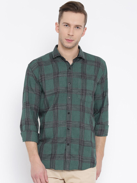 

DENNISON Men Green & Black Slim Fit Checked Casual Shirt