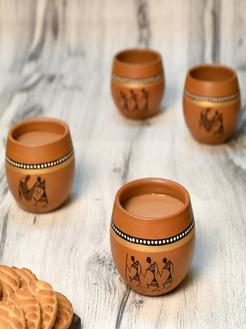 

Unravel India Brown 6-Pieces Printed Terracotta Cups Set