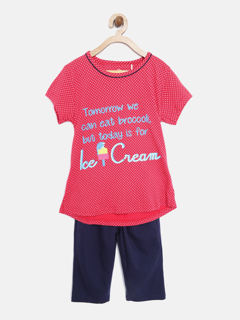 

Sweet Dreams Girls Red & Navy Blue Printed Nightsuit 6150A7CO