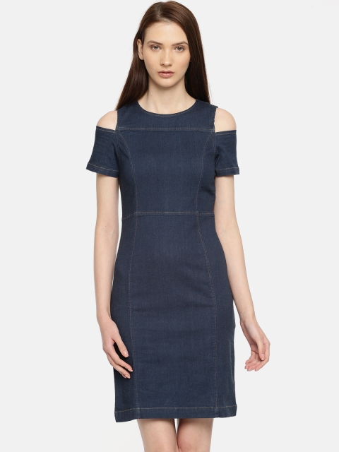 

Roadster Women Blue Solid Sheath Dress