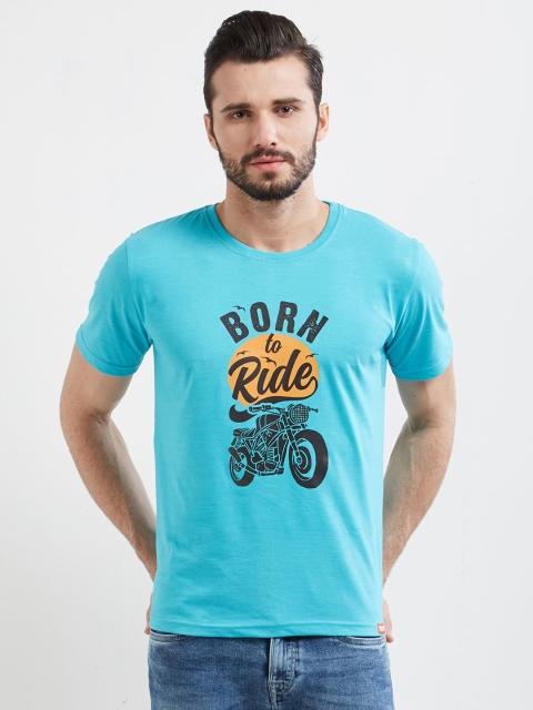 

WYO Men Blue Printed Round Neck T-shirt