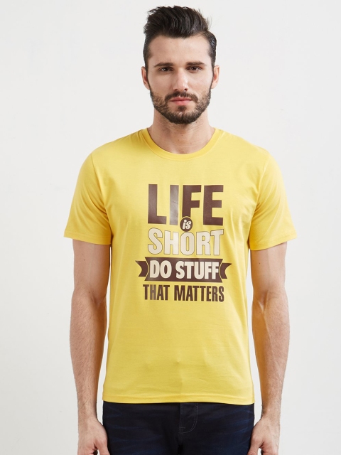 

WYO Men Yellow Printed Round Neck T-shirt