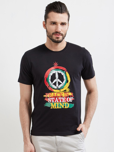 

WYO Men Black Printed Round Neck T-shirt