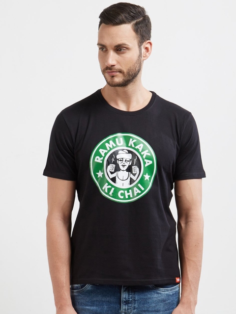 

WYO Men Black Printed Round Neck T-shirt