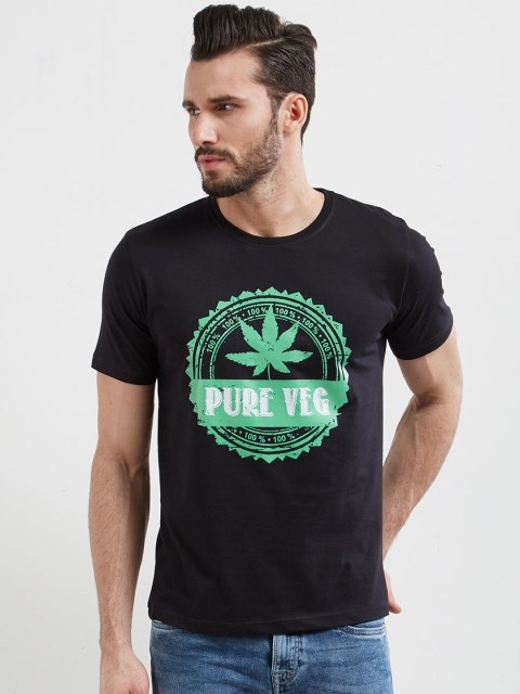 

WYO Men Black Printed Round Neck T-shirt