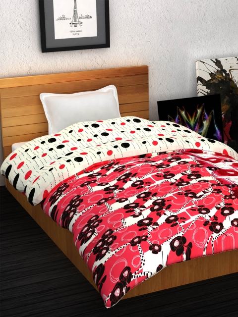 Story@home Red & White Floral Mild Winter 210 GSM Single Bed Comforter