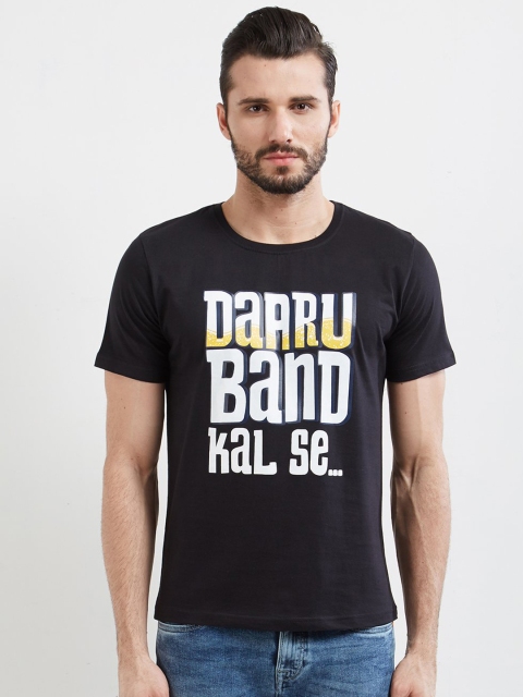 

WYO Men Black Printed Round Neck T-shirt