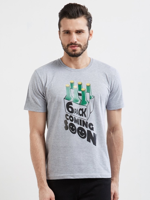 

WYO Men Grey Melange Printed Round Neck T-shirt