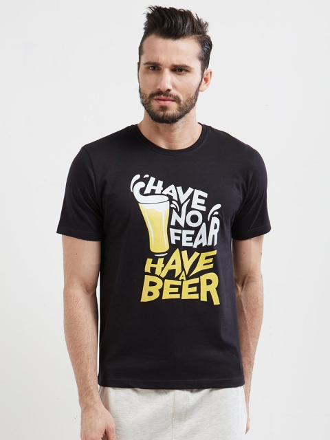 

WYO Men Black Printed Round Neck T-shirt