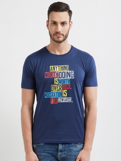 

WYO Men Navy Blue Printed Round Neck T-shirt