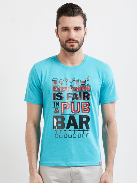 

WYO Men Blue Printed Round Neck T-shirt