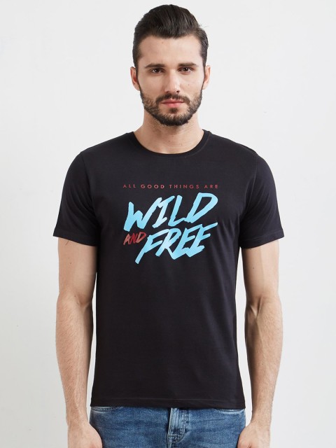 

WYO Men Black Printed Round Neck T-shirt