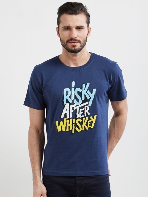 

WYO Men Navy Blue Printed Round Neck T-shirt