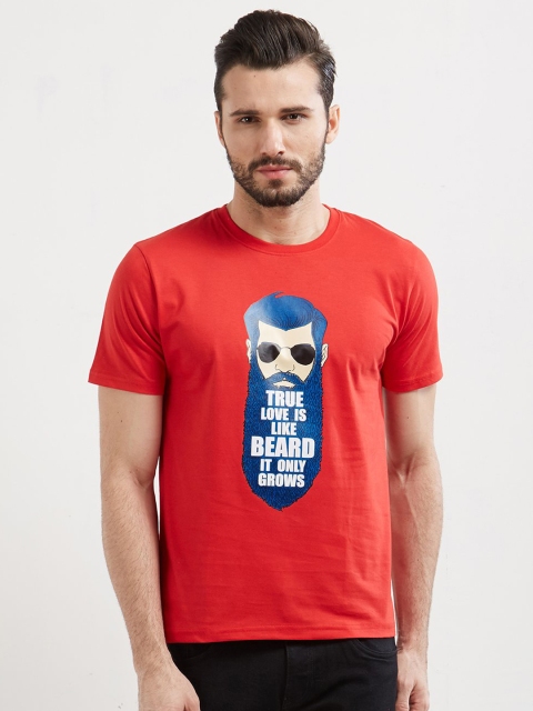

WYO Men Red Printed Round Neck T-shirt
