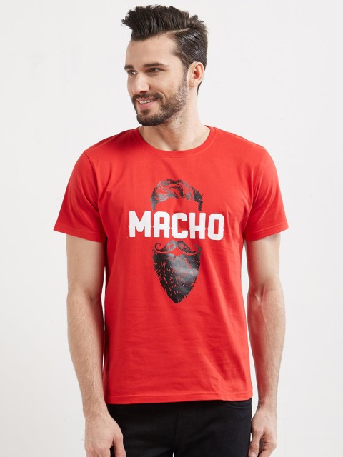 

WYO Men Red Printed Round Neck T-shirt