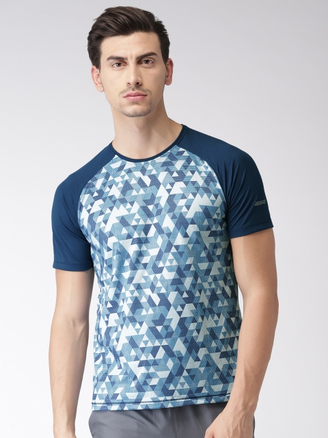 

2GO Men Navy Geometric Print Round Neck Running T-shirt, Navy blue