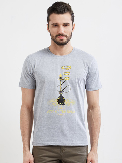 

WYO Men Grey Melange Printed Round Neck T-shirt