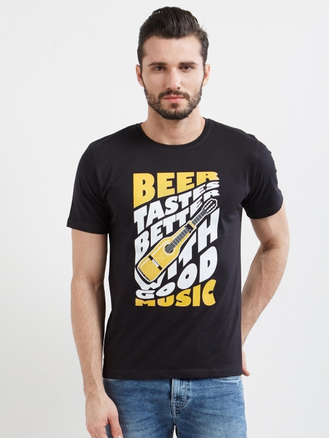 

WYO Men Black Printed Round Neck T-shirt