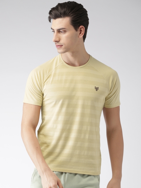 

2GO Men Beige Striped Round neck Yoga T-shirt