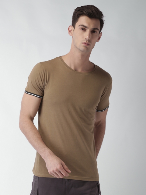 

Blue Saint Men Khaki Solid Round Neck T-shirt