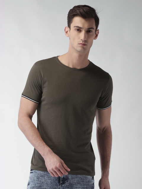 

Blue Saint Men Olive Green Solid Round Neck T-shirt