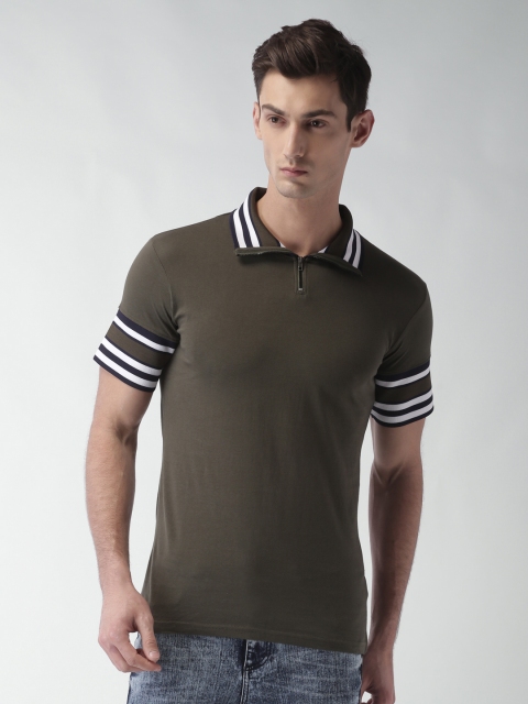 

Blue Saint Men Olive Green Solid Polo Collar T-shirt