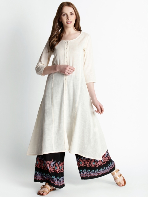 

RANGMANCH BY PANTALOONS Women Off-White Solid A-Line Kurta