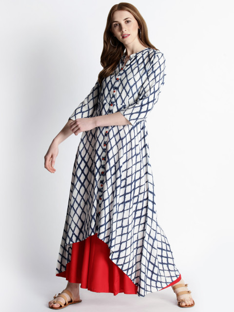 

RANGMANCH BY PANTALOONS Women Navy Blue & White Printed A-Line Kurta