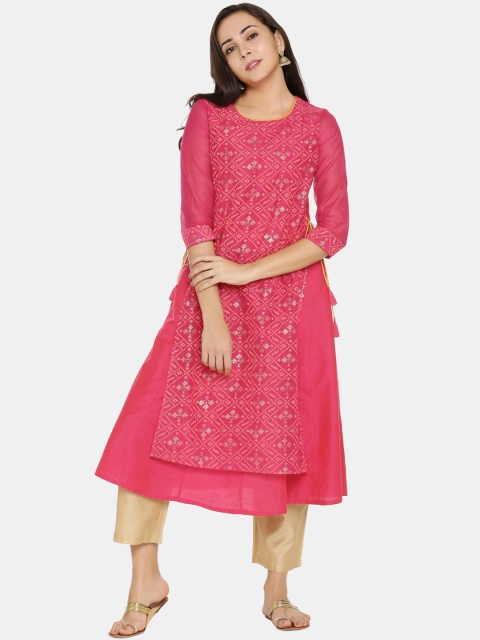 

RANGMANCH BY PANTALOONS Women Pink Printed A-Line Layered Kurta